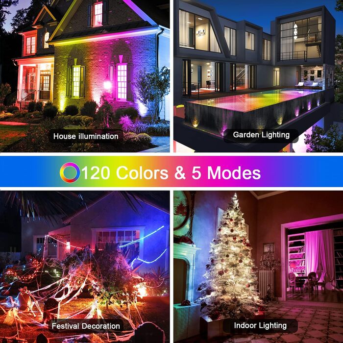 RGB LED прожектор для вулиці 40Вт з пультом, 120 кольорів, 5 режимів, IP66, 4000Лм, холодне біле світло, для саду, двору, гаража, комплект 2 шт.