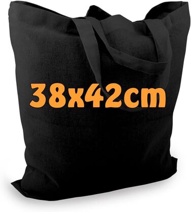 Бавовняні сумки Cottonbagjoe 38x42 см чорні, без друку, з двома короткими ручками, для розпису, сертифікат Ökotex 100, 100 шт.