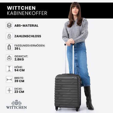 Валіза WITTCHEN A-line II для ручної поклажі, жорсткий корпус ABS, розмір S, сіра – кабінний чемодан на колесах, міцний та якісний
