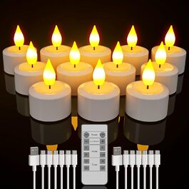 Набір з 12 перезаряджуваних LED чайних свічок SoulBay з пультом, таймером і USB-C, для дому, столу, Хелловіну та новорічного декору