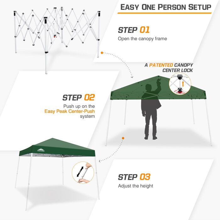 Намет павільйон EAGLE PEAK 3x3 м з похилими ніжками, зелений, складаний Pop-Up для відпочинку та заходів