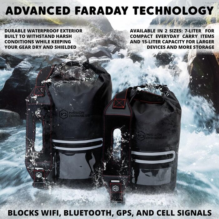 Сумка Dry Shield Faraday 15 л — водонепроникна, екранована, захист електроніки від сигналів, анти-трекінг, EMP-екран, для безпечного транспортування та приватності