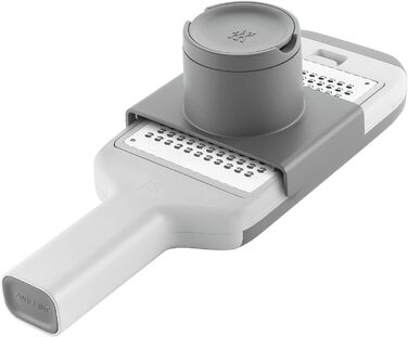 Терка кухонна ZWILLING Z-Cut, багатофункціональна, нержавіюча сталь, 4 змінні насадки, двостороннє натирання, з лотком, сіра