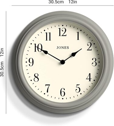 Настінний годинник JONES CLOCKS 30 см, круглий, класичний, зелений, римські цифри, традиційний дизайн для кухні, вітальні чи спальні