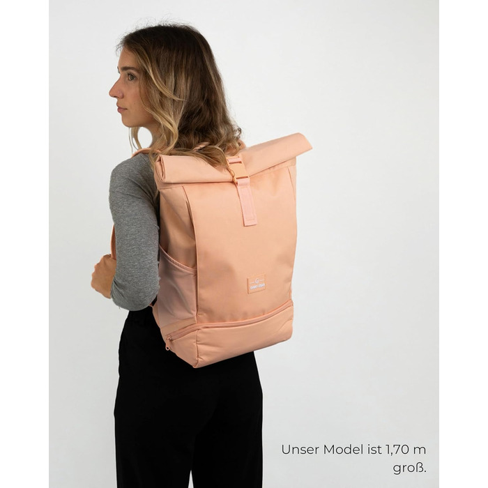 Рюкзак Johnny Urban Allen Medium ролтоп 15 л для жінок і чоловіків, з відділенням для ноутбука, водовідштовхувальний, для університету, роботи, велосипеда, екологічний, персиковий