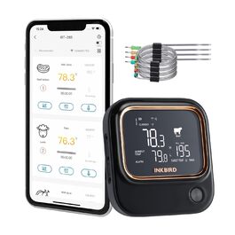 Бездротовий термометр для м'яса Inkbird IBT-26S з Bluetooth 5.1 і Wi-Fi, 4 щупи, магнітне кріплення, USB-зарядка, для гриля, духовки, BBQ, коптильні (чорний)