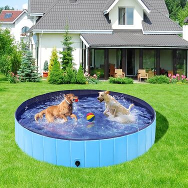 Складаний басейн для собак Yaheetech 160x30 см, протиковзкий, злив, PVC, синій, з щіткою і латками