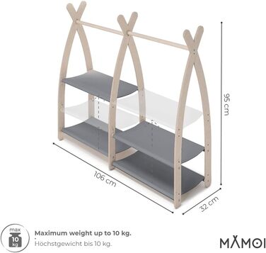 Дитяча вішалка для одягу MAMOI, екологічна, для кімнати малюка, 106x95x32 см або 53x95x32 см, дерев'яна, виробництво ЄС
