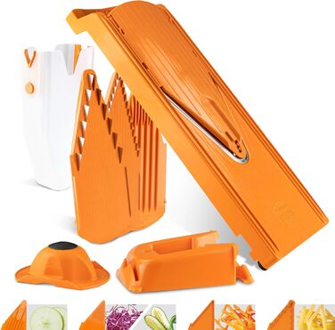 Овочерізка Börner V3 Profi Set — універсальна кухонна терка для нарізки скибочками, соломкою, кубиками, з регульованим V-подібним лезом з нержавіючої сталі, помаранчева