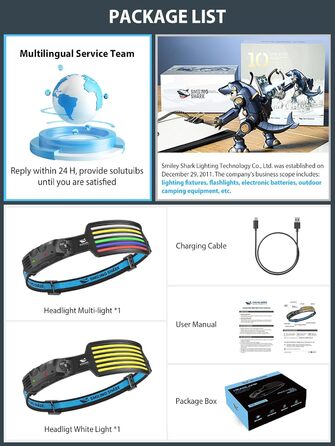 Налобний ліхтар Smiling Shark, 2 шт., 6 LED, білий світ, надяскравий, ширококутний, водонепроникний, акумуляторний, для кемпінгу, бігу, риболовлі, мультиколор
