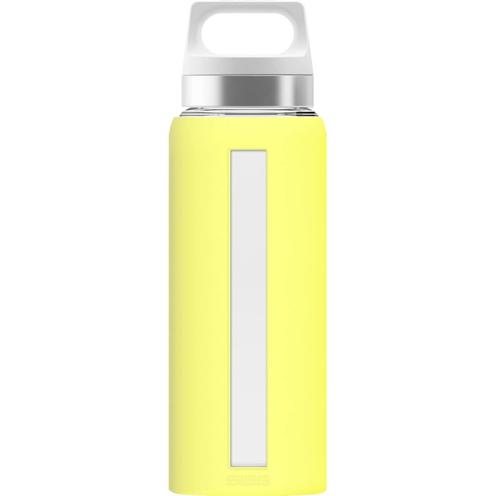 Скляна пляшка для води SIGG Dream 0.65 л, термостійка, безпечна, з силіконовим чохлом, не протікає, лимонна
