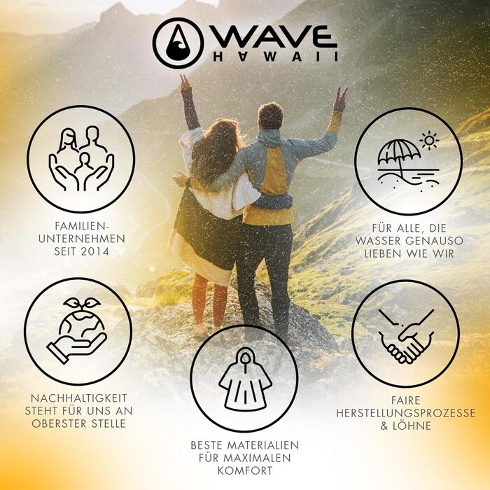 Пончо для пляжу WAVE HAWAII, махрове, для дорослих, унісекс, розмір M (160-190 см), 95% бавовна, високий рівень водопоглинання, зручне для переодягання, серф-пончо для жінок і чоловіків