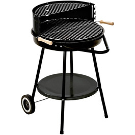 Вугільний гриль GRILLCHEF Corso на колесах, емальована чаша, регульована хромована решітка 48,5 см, стіл, вітрозахист, чорний