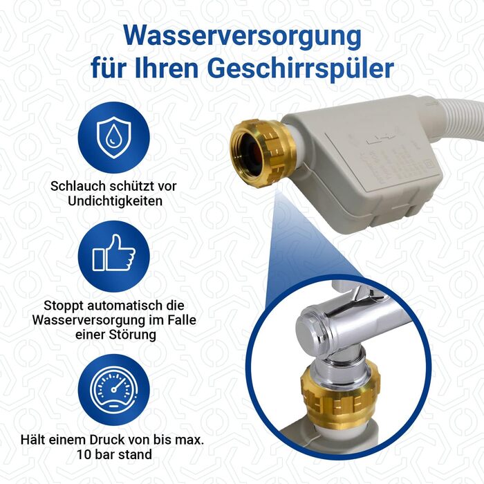 Шланг Aquastop для посудомийної машини 1,8 м VIOKS, заміна для Miele 10499864 7638501 5268990 10499862 7638500, з водозапобіжником, підключення 3/4 дюйма, сумісний з Mondia, Meteor, EuroStar