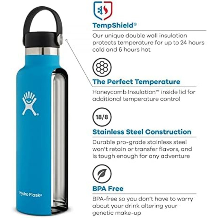 Гідрофляга HYDRO FLASK 621 мл – вакуумна термобутилка з нержавіючої сталі для води, спортивна пляшка з герметичною кришкою Flex Cap, підходить для посудомийної машини, стандартний отвір, колір Watermelon