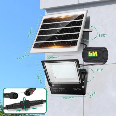 Світлодіодний прожектор Aigostar Solar для вулиці з великим сонячним модулем, димуванням 3000K/4500K/6500K, акумулятором 16000mAh, пультом ДУ, IP66, кабелем 5 м — сонячна лампа для саду та двору