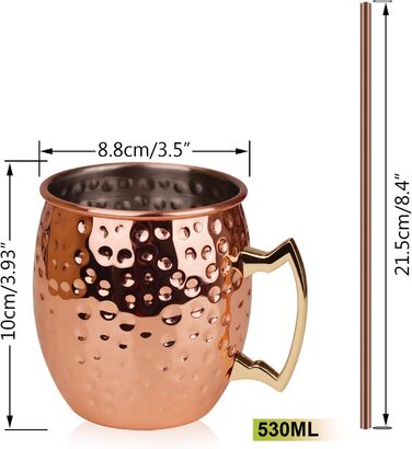 Набір мідних кухлів для Moscow Mule, 4 шт. по 550 мл з трубочками у подарунковій коробці – 100% мідь для коктейлів і охолоджених напоїв