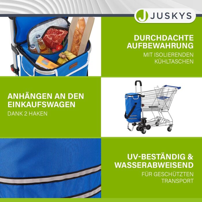 Сходовий візок для покупок Juskys 3в1, 56 л, складний, темно-синій