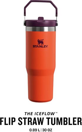 Термос-кружка Stanley Flip Straw 0.89 л з трубочкою, спортивна пляшка з нержавіючої сталі, BPA Free, зберігає холод 12+ годин, для води та напоїв, миється в посудомийній машині, Tigerlily Plum