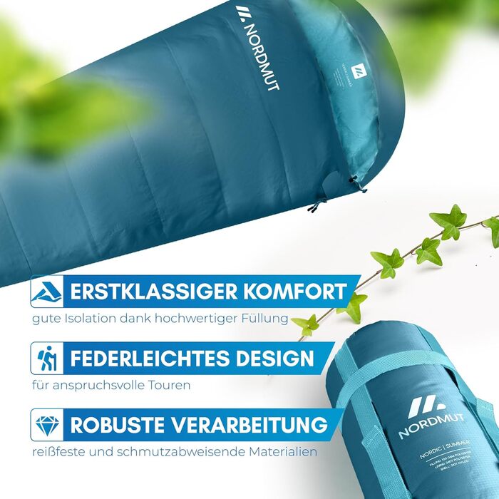 NORDMUT® Спальний мішок для дорослих – ультралегкий, компактний, 3-сезонний (250 GSM) та літній (100 GSM) мумія для кемпінгу, туризму, фестивалів, вага 900/1500 г