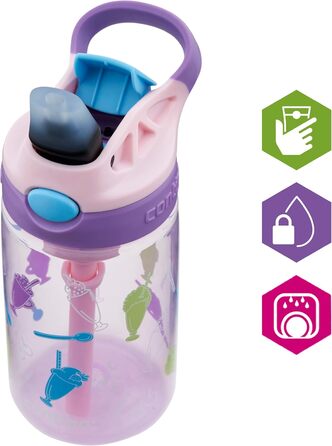 Дитяча пляшка для води Contigo Easy Clean Autospout з трубочкою, BPA-free, 420 мл, пластикова, герметична, легка у догляді, для школи та спорту (Strawberry Shakes)