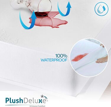 Бамбуковий водонепроникний наматрацник PlushDeluxe, гіпоалергенний, ультрам'який, дихаючий чохол без ПВХ і фталатів (Queen Size)