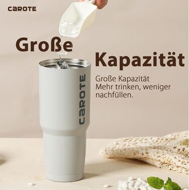 Термос-пляшка CAROTE з нержавіючої сталі 960 мл із трубочкою, вакуумна, подвійні стінки, для гарячих і холодних напоїв, герметична, BPA Free