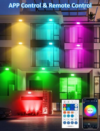 Світлодіодний прожектор для вулиці 100Вт, RGB, з дистанційним керуванням і Bluetooth-додатком, IP66, водонепроникний, набір 2 шт, для саду та двору