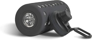 Скляна пляшка для води з силіконовим чохлом Onyx Black 950 мл, герметична, BPA-free, придатна для миття в посудомийній машині, 2 змінні кришки, для офісу, спорту, фітнесу та йоги