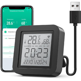 Розумний Wi-Fi термометр-гігрометр GHome Smart з інфрачервоною дистанційною підтримкою, цифровий вимірювач температури та вологості з мобільним додатком, сумісний з Alexa і Google Assistant