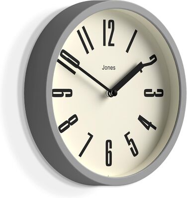 Настінний годинник JONES CLOCKS® для ванної та кухні, ретро, круглий, 20 см, сірий, великі цифри, для офісу, дитячої, маленьких приміщень