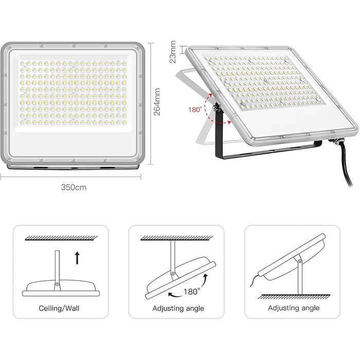 LED прожектор для вулиці 150Вт, 15000Лм, холодне світло 6000K, IP65, водонепроникний, для саду, тераси, гаража, майстерні, спортмайданчика