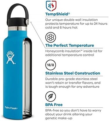 Гідрофляга HYDRO FLASK 621 мл – вакуумна термобутилка з нержавіючої сталі для води, спортивна пляшка з герметичною кришкою Flex Cap, підходить для посудомийної машини, стандартний отвір, колір Watermelon