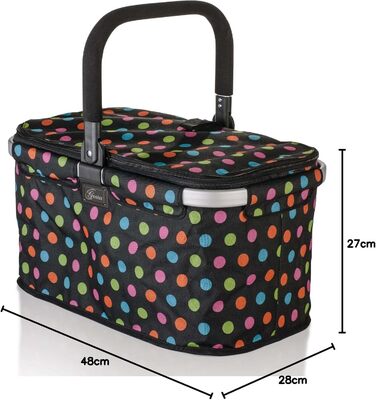 Кошик для покупок Genius Falko Premium, 22л, складаний, з кришкою, чорний з кольоровими крапками, алюмінієва ручка