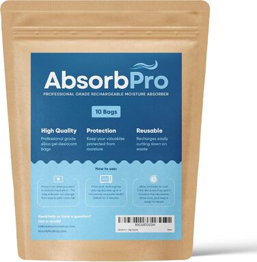 Absorb Pro Перезаряджаємий мішечок-осушувач повітря, 10 шт, 100 г, багаторазові абсорбери вологи з силікагелем для сміттєвих баків, сумок, сейфів для зброї, зберігання продуктів