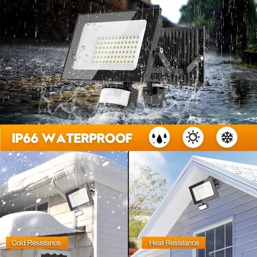 LED прожектори з датчиком руху та світла papasbox, 2 шт, 50W, 6500K, IP66, з пультом, для вулиці, саду, гаража, спортмайданчика