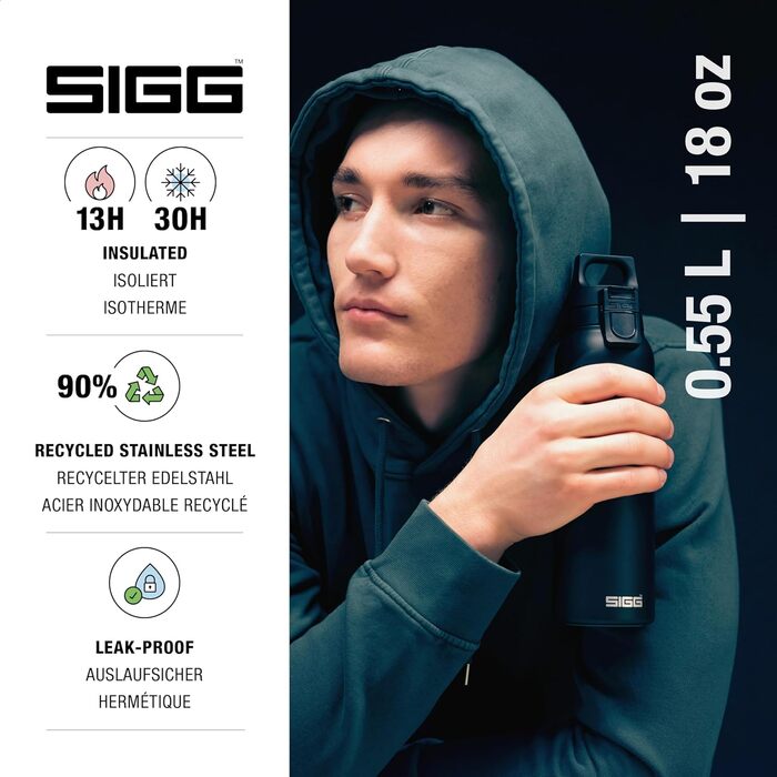 Термос пляшка SIGG Hot & Cold One 0,55 л з ситечком, нержавіюча сталь, чорна, ізольована, герметична, BPA-free, для чаю та напоїв