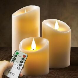 Набір з 3 безпечних LED-свічок Da by Flammenlose, 10/12,5/15 см, реалістичне полум'я, на батарейках, з пультом на 10 кнопок для дому, вечірок, свят