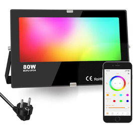 RGB LED прожектор iLC 80 Вт, 16 млн кольорів, диміруємий, тепле біле світло 2700K, таймер, групування, IP66, для вулиці та приміщень, 2 шт.