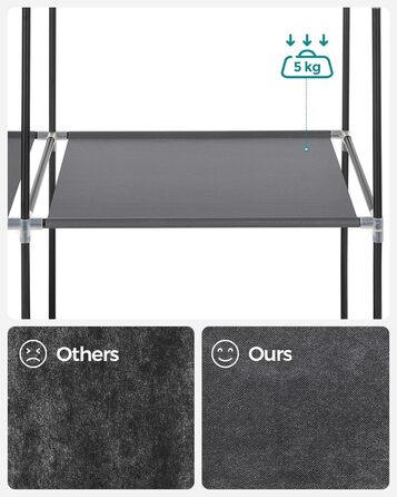 SONGMICS тканинна шафа для одягу з 6 полицями, модульна, сіра, 105x45x168 см – шафа для спальні та гардеробної