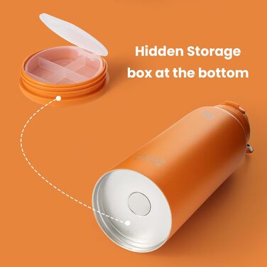 Термос-пляшка з нержавіючої сталі з трубочкою BOTTLE BOTTLE, 1 л, для спорту, з ручкою, для пігулок, біла/помаранчева