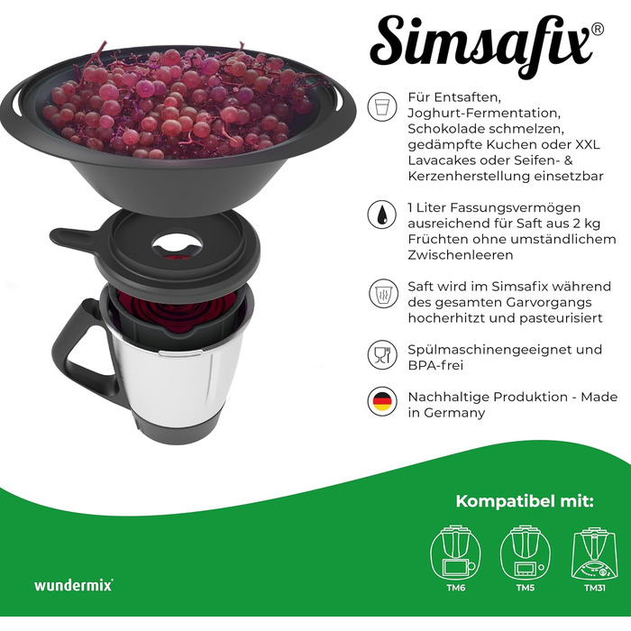 Пароварка-прес для соку Simsafix для кухонних комбайнів Monsieur Cuisine Smart, Connect і Trend – соковижималка-пароварка для MC, універсальна насадка, зроблено в Німеччині