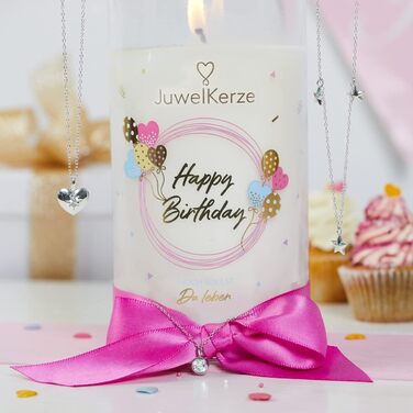 Ароматизована свічка JuwelKerze Happy Birthday з браслетом зі срібла — велика біла свічка з солодким ароматом та прикрасою-сюрпризом — подарунок для жінок на день народження