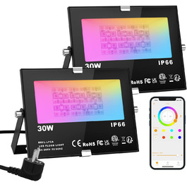Розумний RGB LED прожектор ChangM 30W, 4 шт, Bluetooth керування, IP66, водонепроникний, для вулиці, саду, 16 млн кольорів