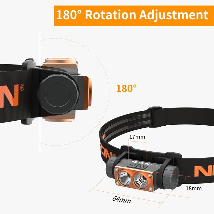 Лобовий ліхтар NICRON H15T LED з червоним світлом, USB акумуляторний, 500 люмен, водонепроникний IP67 для риболовлі, нічних прогулянок, археології