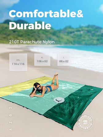 Пляжна килимка OCOOPA 280x300 см, водонепроникна, не пропускає пісок, зручний і довговічний матеріал, великі смуги, легка та компактна для пікніка (зелена, 220x210 см)