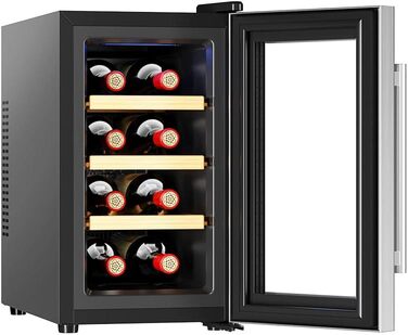 Термелектрична винна шафа Cecotec Bolero GrandSommelier 830 CoolWood на 8 пляшок, низький рівень шуму, регулювання температури 8-18°C, сенсорне управління, енергоощадна