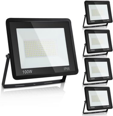 LED прожектор Ikodm 100 Вт, тепле біле світло 3000K, водонепроникний, для вулиці, двору, саду, гаража, спортмайданчика, надяскравий 2250 Лм, комплект 5 шт.