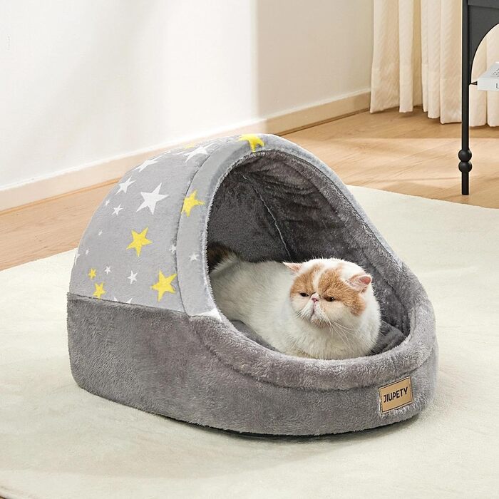 Jiupety будиночок для кота, котяче ліжко з нековзною основою, знімна та прана подушка, розмір L 48×43×41 см, сірий