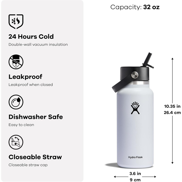 Термобутилка Hydro Flask 946 мл, вакуумна, нержавіюча сталь, з гнучкою кришкою та трубочкою, широка горловина, червона (Berry Red)